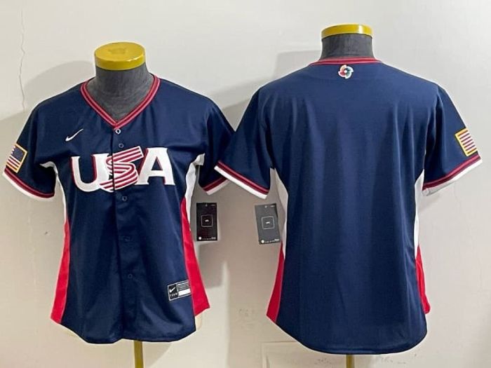Women 2026 World Baseball Classic Jersey Lady USA Dark Blue Baseball Jersey Woman United States WBC MLB Shirt