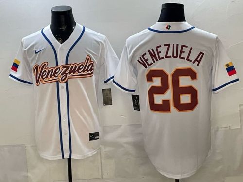 2026 World Baseball Classic Jersey Venezuela VENEZUELA 26 White Baseball Jersey WBC MLB Shirt