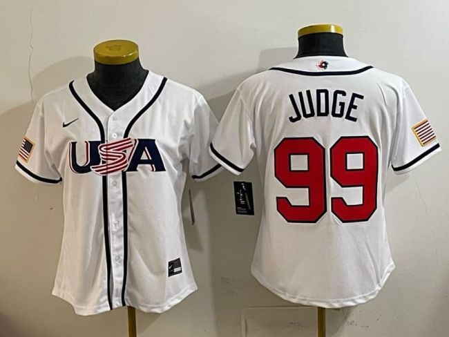 Women 2026 World Baseball Classic Jersey Lady USA JUDGE 99 White Baseball Jersey Woman United States WBC MLB Shirt