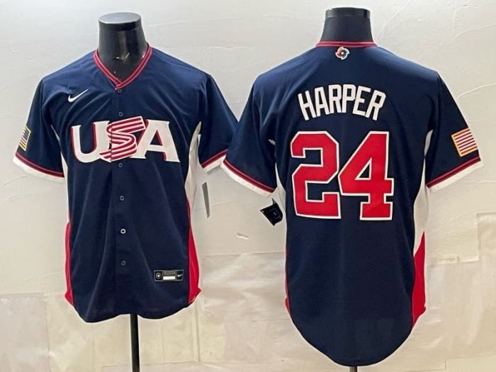 2026 World Baseball Classic Jersey USA HARPER 24 Dark Blue Baseball Jersey United States WBC MLB Shirt
