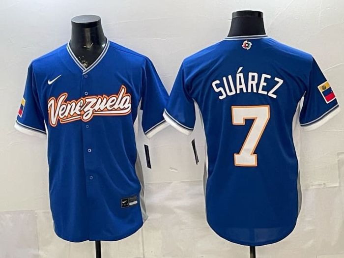 2026 World Baseball Classic Jersey Venezuela SUAREZ 7 Blue Baseball Jersey MLB Shirt