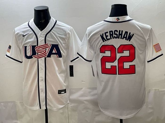 2026 World Baseball Classic Jersey USA KERSHAW 22 White Baseball Jersey United States WBC MLB Shirt