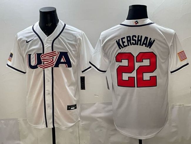 2026 World Baseball Classic Jersey USA KERSHAW 22 White Baseball Jersey United States WBC MLB Shirt