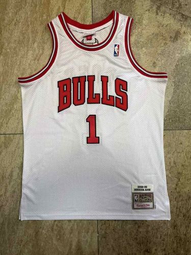 Mitchell&ness 2008-2009 Chicago Bulls ROSE 1 White Basketball Shirt NBA Jersey