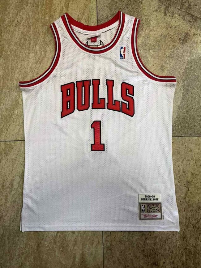 Mitchell&ness 2008-2009 Chicago Bulls ROSE 1 White Basketball Shirt NBA Jersey