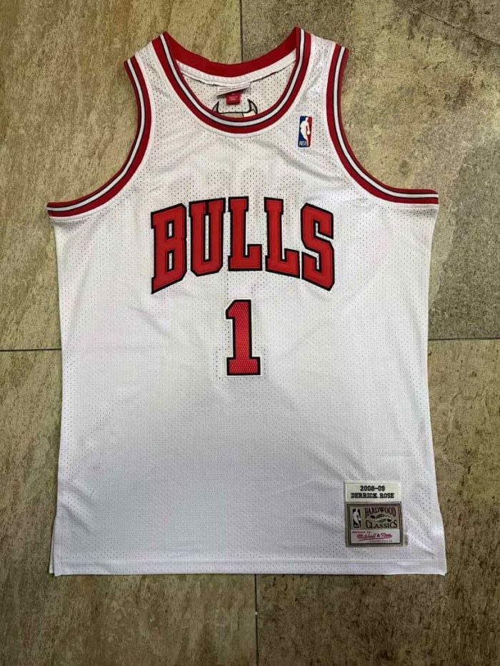 Mitchell&ness 2008-2009 Chicago Bulls ROSE 1 White Basketball Shirt NBA Jersey