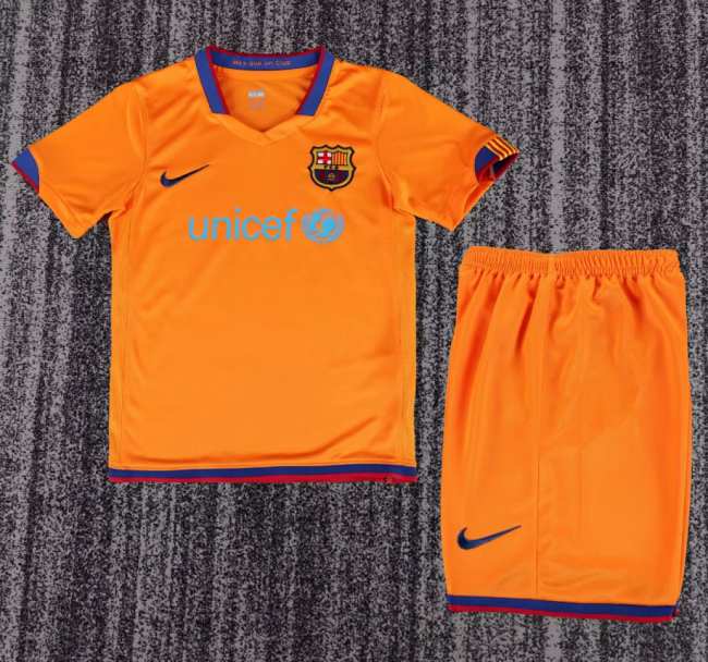 Retro Youth Uniform Kids Kit 2006-2007 Barcelona Away Soccer Jersey Shorts Vintage Child Football Set