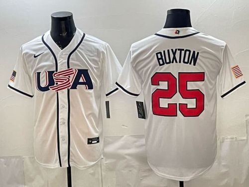 2026 World Baseball Classic Jersey USA BUXTON 25 White Baseball Jersey United States WBC MLB Shirt