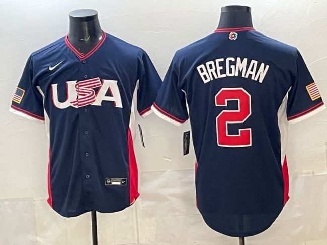 2026 World Baseball Classic Jersey USA BREGMAN 2 Dark Blue Baseball Jersey United States WBC MLB Shirt