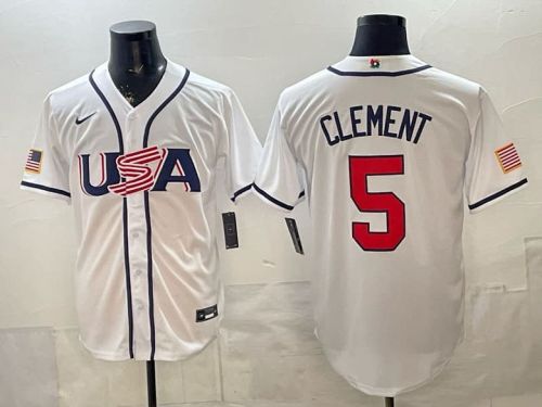 2026 World Baseball Classic Jersey USA CLEMENT 5 White Baseball Jersey United States WBC MLB Shirt