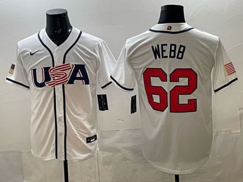2026 World Baseball Classic Jersey USA WEBB 62 White Baseball Jersey United States WBC MLB Shirt