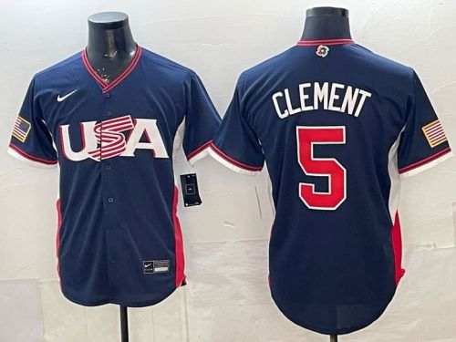 2026 World Baseball Classic Jersey USA CLEMENT 5 Dark Blue Baseball Jersey United States WBC MLB Shirt