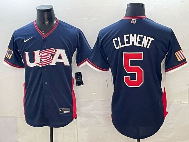 2026 World Baseball Classic Jersey USA CLEMENT 5 Dark Blue Baseball Jersey United States WBC MLB Shirt
