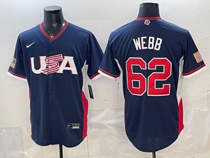 2026 World Baseball Classic Jersey USA WEBB 62 Dark Blue Baseball Jersey United States WBC MLB Shirt