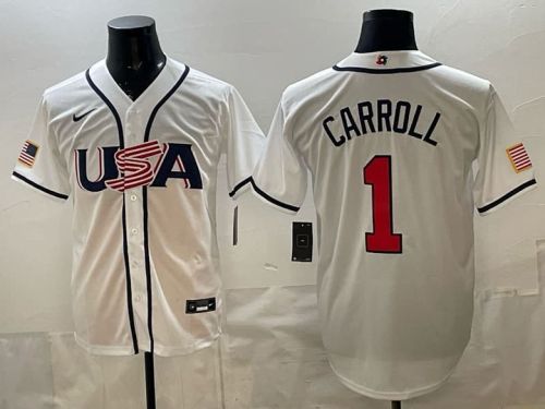 World Baseball Classic Jersey USA CARROLL 1 White Baseball Jersey United States WBC MLB Shirt