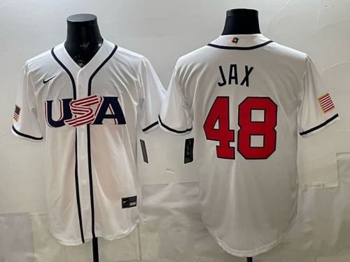 2026 World Baseball Classic Jersey USA JAX 48 White Baseball Jersey United States WBC MLB Shirt