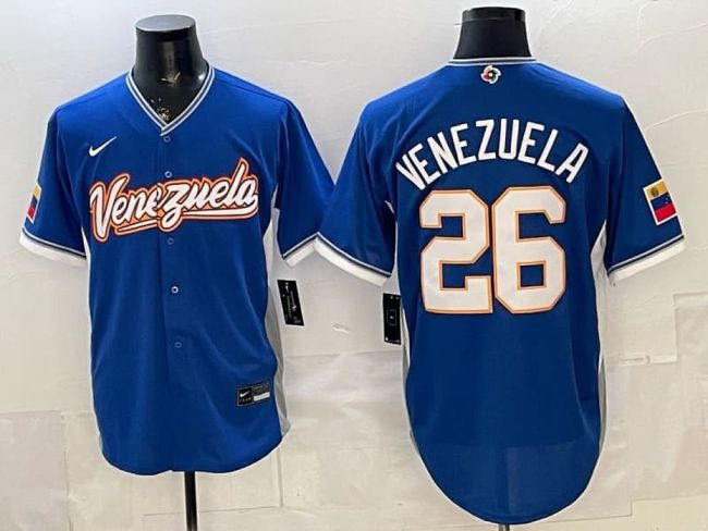 2026 World Baseball Classic Jersey Venezuela VENEZUELA 26 Blue Baseball Jersey MLB Shirt