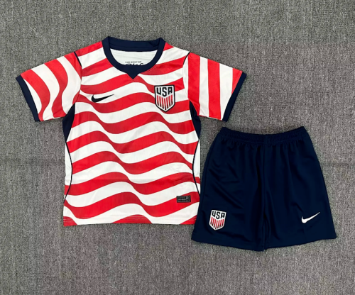 Youth Uniform Kids Kit USA 2026 Home Soccer Jersey Shorts United States Child Football Set