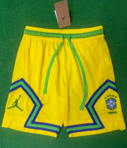 Fan Version 2026 Brazil Yellow AJ Soccer Shorts Brasil Football Shorts
