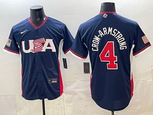 2026 World Baseball Classic Jersey USA CROW-ARMSTRONG 4 Dark Blue Baseball Jersey United States WBC MLB Shirt