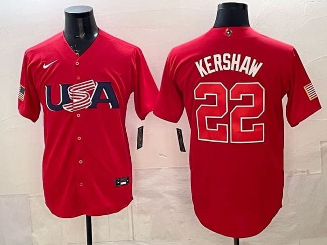 2026 World Baseball Classic Jersey USA KERSHAW 22 Red Baseball Jersey United States WBC MLB Shirt