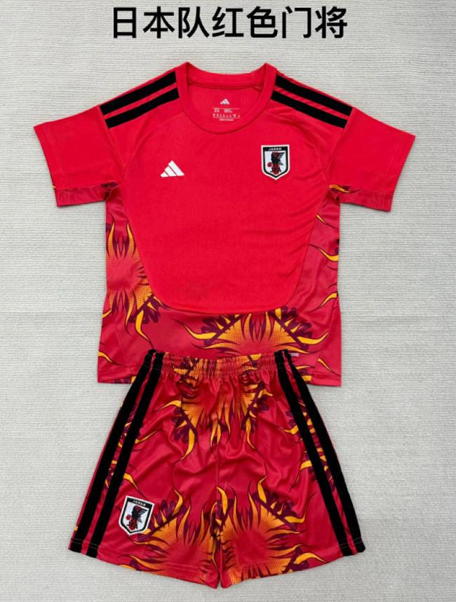 Youth Uniform Kids Kit 2026 Japan Red Goalkeeper Soccer Jersey Shorts Child Football Set