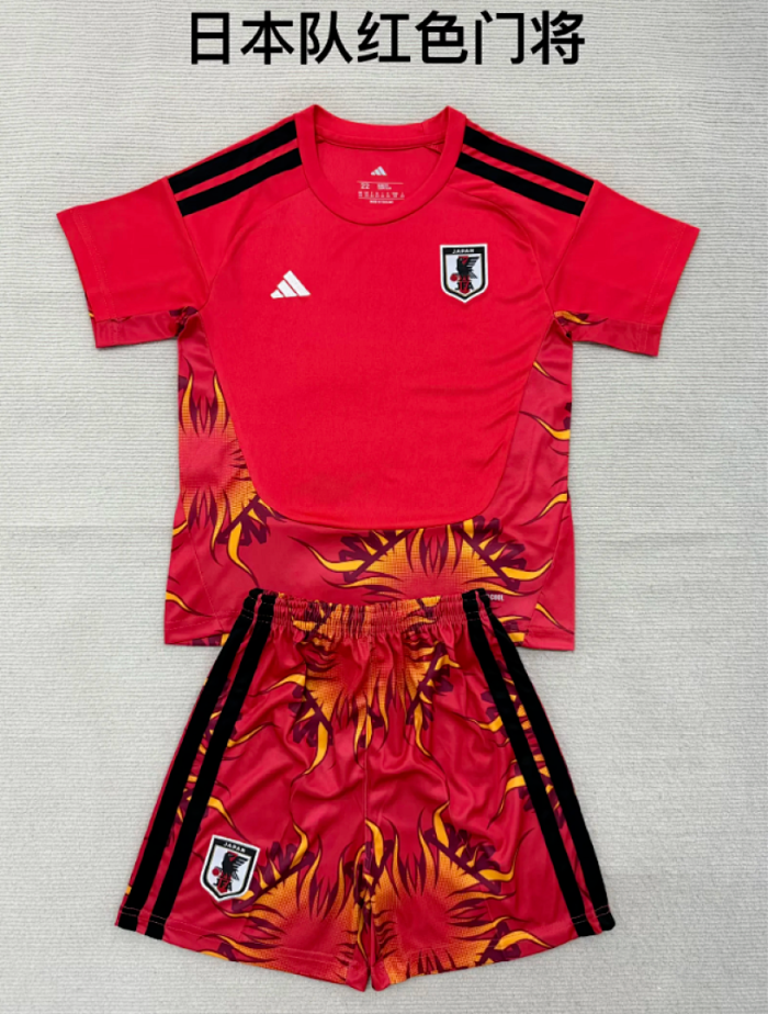 Youth Uniform Kids Kit 2026 Japan Red Goalkeeper Soccer Jersey Shorts Child Football Set