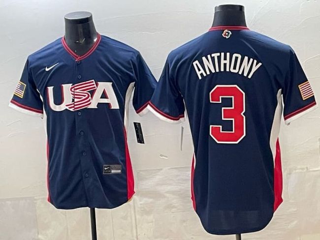 World Baseball Classic Jersey USA ANTHONY 3 Dark Blue Baseball Jersey United States WBC MLB Shirt