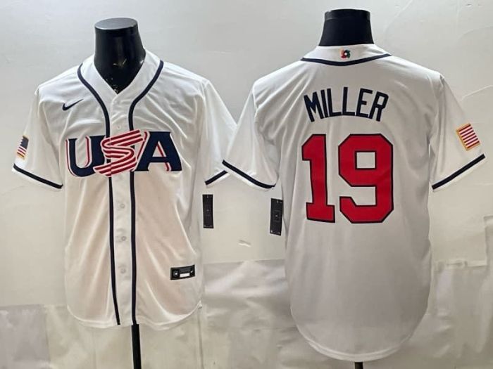 2026 World Baseball Classic Jersey USA MILLER 19 White Baseball Jersey United States WBC MLB Shirt