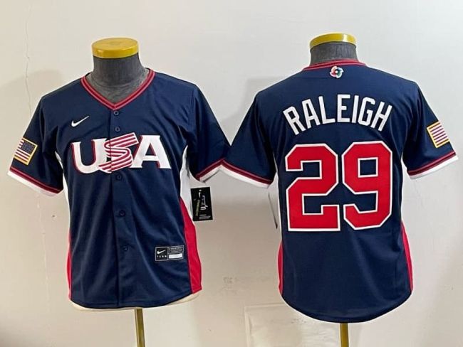 Youth 2026 World Baseball Classic Jersey Kids USA RALEIGH 29 Dark Blue Baseball Jersey Child United States WBC MLB Shirt