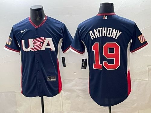 2026 World Baseball Classic Jersey USA ANTHONY 19 Dark Blue Baseball Jersey United States WBC MLB Shirt
