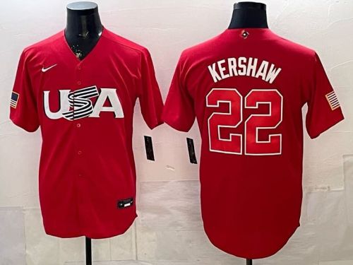 2026 World Baseball Classic Jersey USA KERSHAW 22 Red Baseball Jersey United States WBC MLB Shirt
