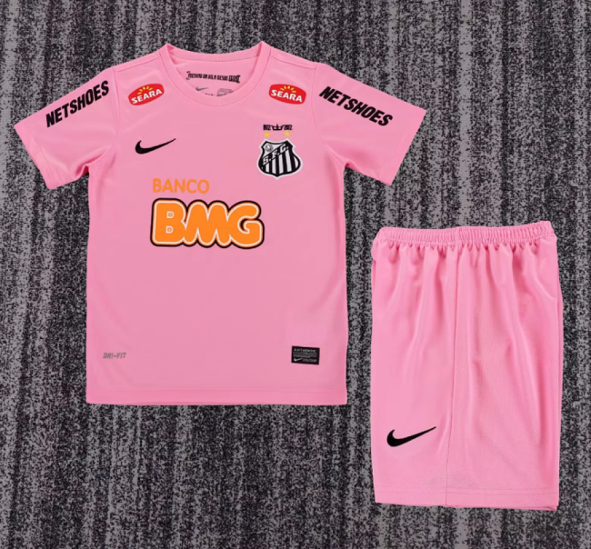 Retro Youth Uniform Kids Kit 2012-2013 Santos Pink Soccer Jersey Shorts Vintage Child Football Set