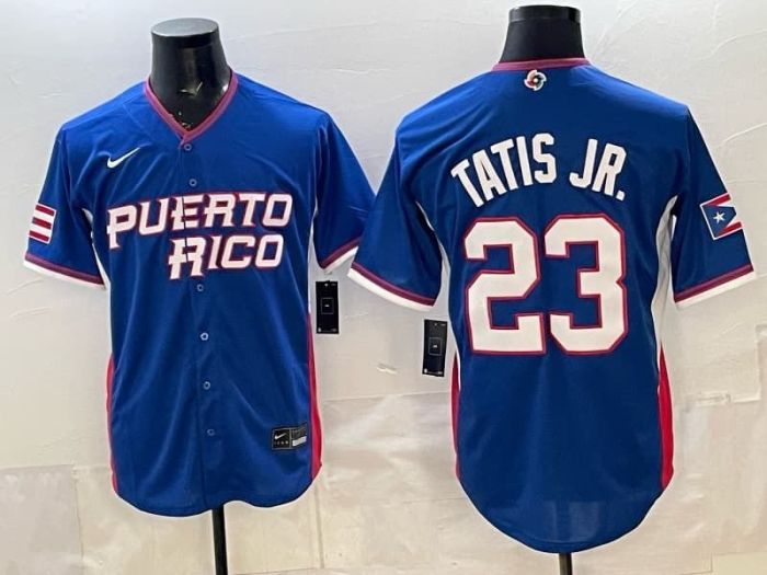 2026 World Baseball Classic Jersey Puerto Rico TATIS JR. 23 Blue Baseball Jersey WBC MLB Shirt