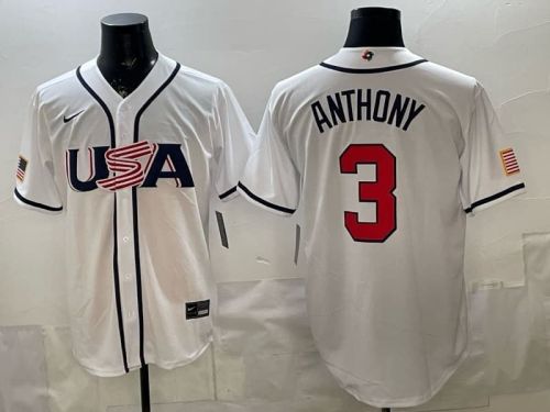 2026 World Baseball Classic Jersey USA ANTHONY 3 White Baseball Jersey United States WBC MLB Shirt