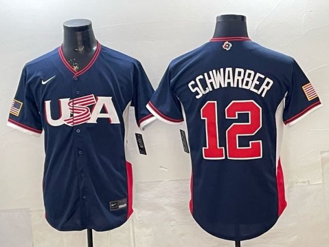 2026 World Baseball Classic Jersey USA SCHWARBER 12 Dark Blue Baseball Jersey United States WBC MLB Shirt