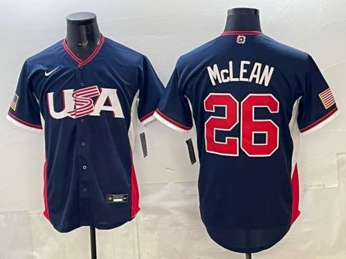 2026 World Baseball Classic Jersey USA McLEAN 26 Dark Blue Baseball Jersey United States WBC MLB Shirt
