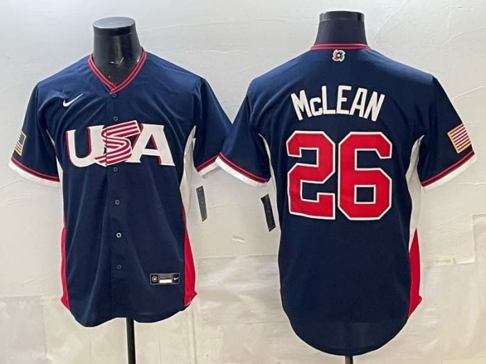 2026 World Baseball Classic Jersey USA McLEAN 26 Dark Blue Baseball Jersey United States WBC MLB Shirt