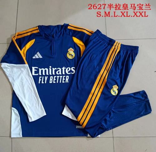 2026-2027 Real Madrid Blue Soccer Training Sweater and Pants Football Kit