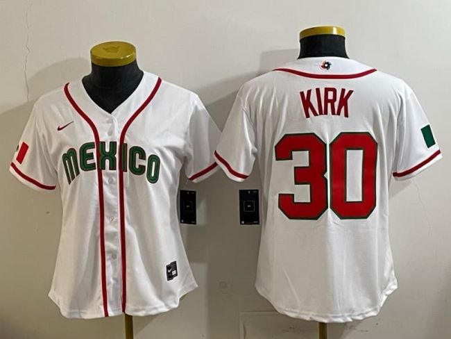 Women 2026 World Baseball Classic Jersey Woman Mexico KIRK 30 White Baseball Jersey Lady WBC MLB Shirt