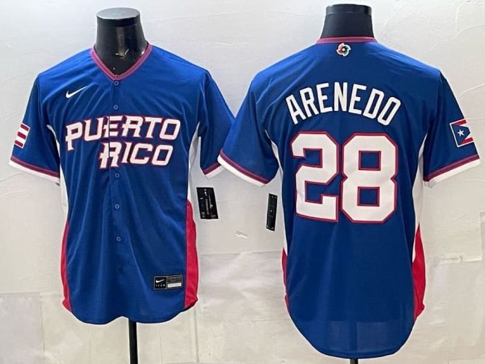 World Baseball Classic Jersey Puerto Rico Blue ARENEDO 28 Baseball Jersey WBC MLB Shirt