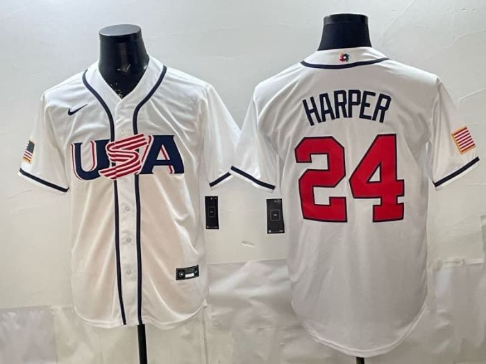 2026 World Baseball Classic Jersey USA HARPER 24 White Baseball Jersey United States WBC MLB Shirt