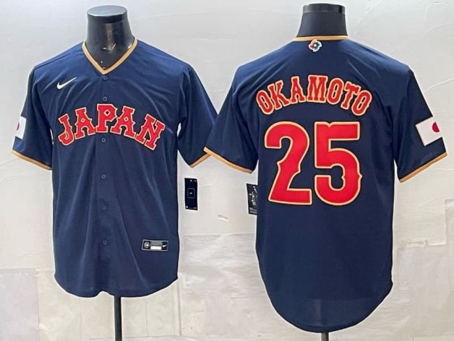 2026 World Baseball Classic Jersey JAPAN OKAMOTO 25 Dark Blue Baseball Jersey WBC MLB Shirt