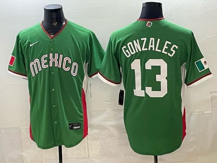 2026 World Baseball Classic Jersey Mexico GONZALES 13 Green Baseball Jersey WBC MLB Shirt