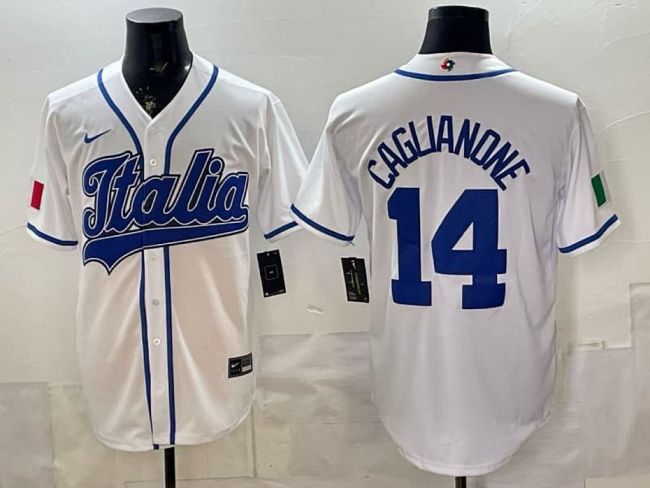 2026 World Baseball Classic Jersey Italy CAGLIANONE 14 White Baseball Jersey Italia WBC MLB Shirt