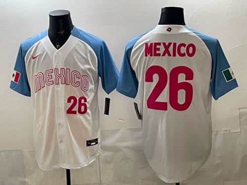 2026 World Baseball Classic Jersey Mexico 26 MEXICO White/Blue Baseball Jersey WBC MLB Shirt