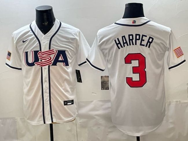 2026 World Baseball Classic Jersey USA HARPER 3 White Baseball Jersey United States WBC MLB Shirt