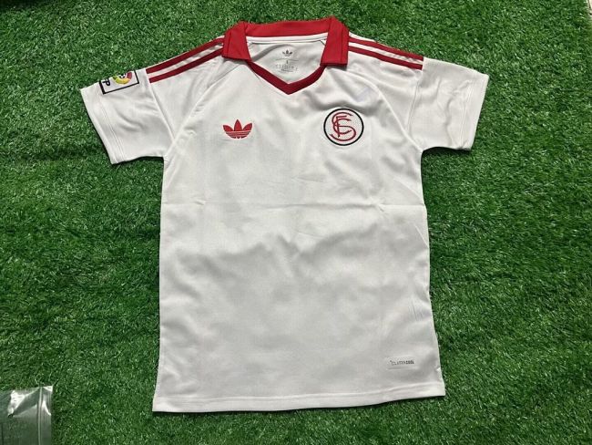 without Sponor Logo with LFP Patch Fans Version 2025-2026 Sevilla White Retro Model Soccer Jersey Football Shirt