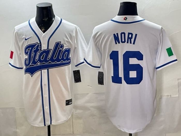 2026 World Baseball Classic Jersey Italy NORI 16 White Baseball Jersey Italia WBC MLB Shirt