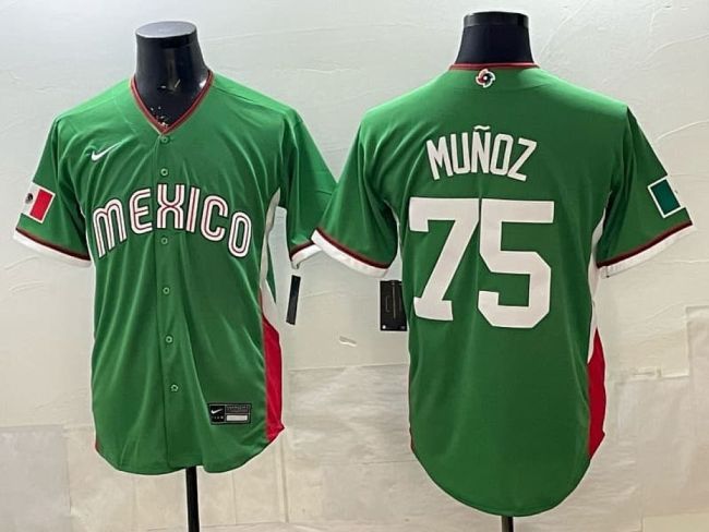 2026 World Baseball Classic Jersey Mexico MUNOZ 75 Green Baseball Jersey WBC MLB Shirt